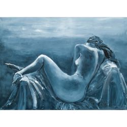 Figurative Painting Nude Woman Original Art Impressionist Artwork 20"x28" by KseniaDeArtGallery