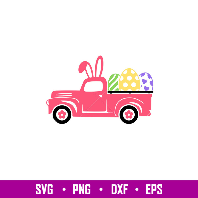 Happy Easter Truck with Eggs, Happy Easter Truck with Eggs Svg, Happy Easter Svg, Easter egg Svg, Spring Svg, png,dxf,eps file.jpg