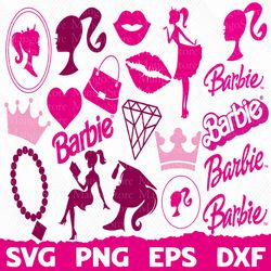 Barb Svg Bundle, SVG, Princess Silhouette, Barbie Bundle svg, pink doll Svg, Girl Svg, Sticker Clipart, Svg Files