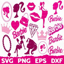barb svg bundle, svg, princess silhouette, barbie bundle svg, pink doll svg, girl svg, sticker clipart, svg files