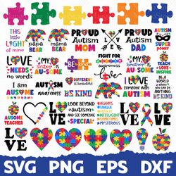 Autism Svg Bundle, Autism Awareness Svg Bundle, Autism Quote Svg, Au-Some Svg, Autism Mom Svg, Proud and Love Svg
