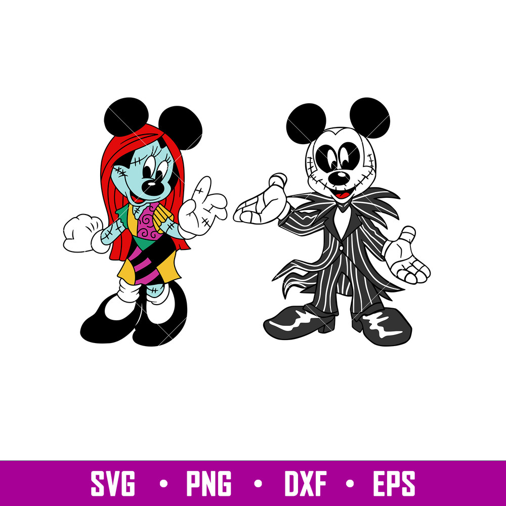 Jack and Sally Ears Bundle, Jack and Sally Mickey _ Minnie Bundle Svg, Halloween Svg, Spooky Season Svg, Disney Svg, png, dxf, eps file.jpg