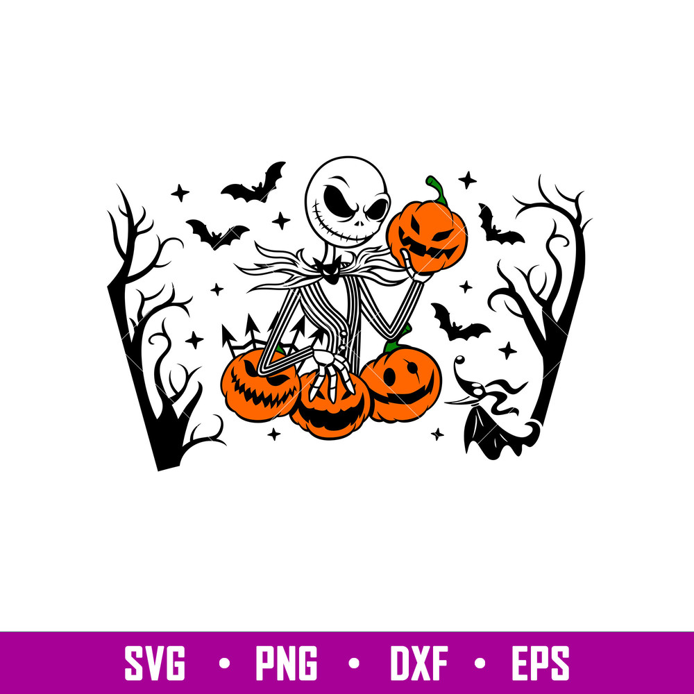 Jack Skellington Halloween Full Wrap, Jack Skellington Halloween Starbucks Full Wrap Svg, Halloween Svg, Spooky Season Svg, Trick or Treat Svg, png, dxf, eps fi