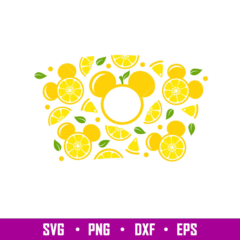 Lemon Ears Full Wrap, Lemon Mickey Mouse Full Wrap Svg, Starbucks Svg, Coffee Ring Svg, Cold Cup Svg, png, dxf, ep file.jpg