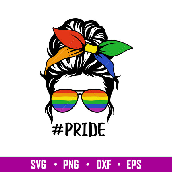 LGBTQ Gay Pride Messy Bun Hair, LGBTQ Gay Pride Messy Bun Hair Svg, Pride Month Svg, Gay Rainbow Svg, Mom Life Svg, png, dxf, eps file.jpg