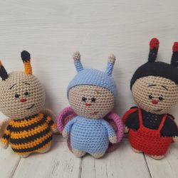 hand crochet stuffed toys plush toys animals bee ladybird butterfly knit gift