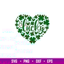 lucky clovers heart, lucky clovers heart svg, lucky svg, irish svg, clover svg, png,dxf eps file