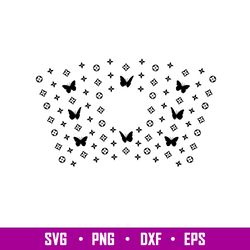 LV Butterfly Full Wrap with Logo, Butterfly Full Wrap with Logo Svg, Starbucks Svg, Coffee Ring Svg, Cold Cup Svg, png,d