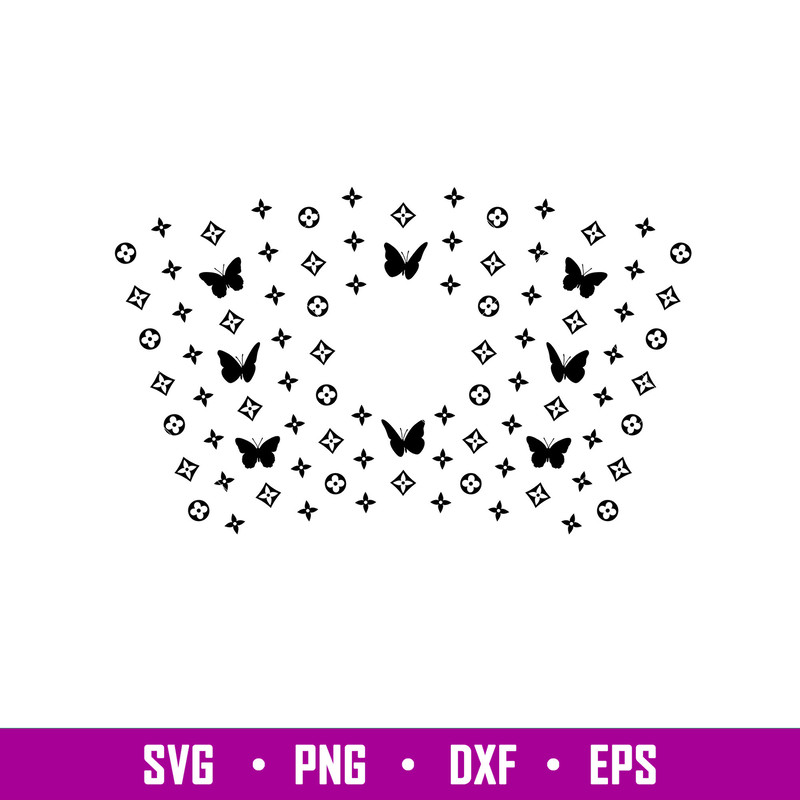 LV Butterfly Full Wrap with Logo, Butterfly Full Wrap with Logo Svg, Starbucks Svg, Coffee Ring Svg, Cold Cup Svg, png,dxf,eps file.jpg