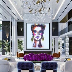"abstract portrait" original abstract painting art modern textured wall art  girl on canvas