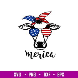 Merica Heifer Cow, Merica Heifer Cow Svg, 4th of July Svg, Patriotic Svg, Independence Day Svg, USA Svg, png,dxff,eps fi