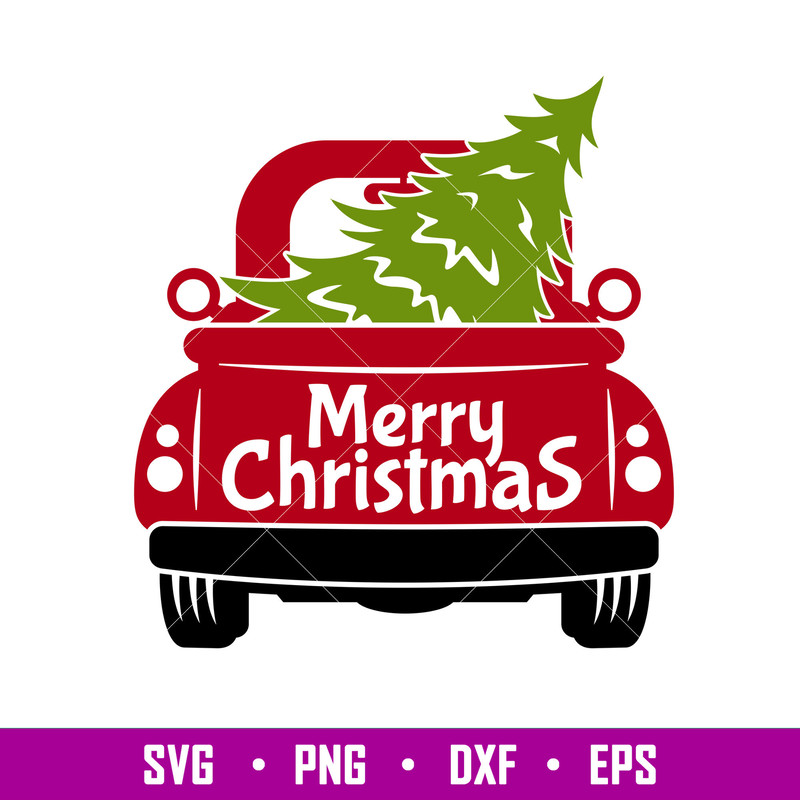 Merry Christmas Red Truck Back, Merry Christmas Red Truck Back Svg, Merry Christmas Svg, Red vintage Truck Svg, Christmas Svg, png,dxf,eps file.jpg