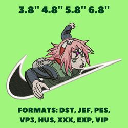 nike sakura embroidery design file, naruto anime embroidery design, anime pes design, machine embroidery design