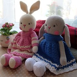 PATTERN Crochet Bunny Doll in crochet dress and booties. PDF Amigurumi Bunny Girl. Tutorial crochet bunny.