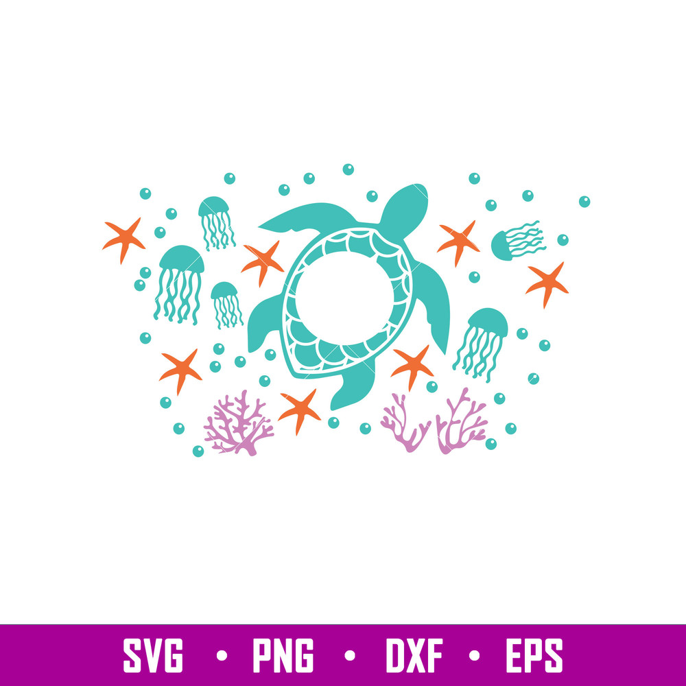 Sea Turtle Full Wrap, Sea Turtle Full Wrap Svg, Starbucks Svg, Coffee Ring Svg, Cold Cup Svg, png,dxf,eps file.jpg