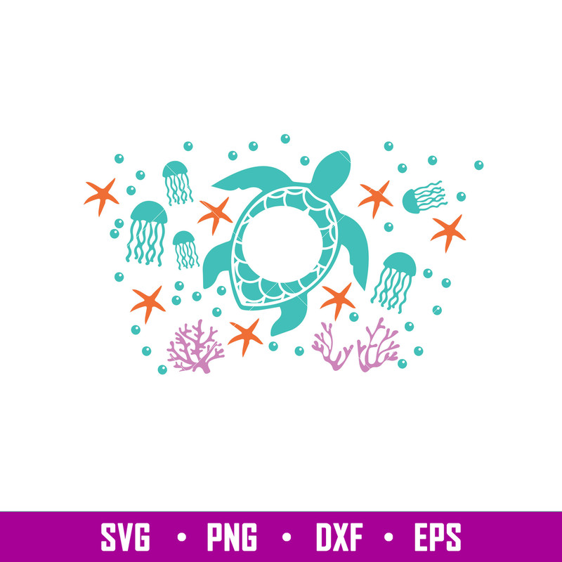 Sea Turtle Full Wrap, Sea Turtle Full Wrap Svg, Starbucks Svg, Coffee Ring Svg, Cold Cup Svg, png,dxf,eps file.jpg