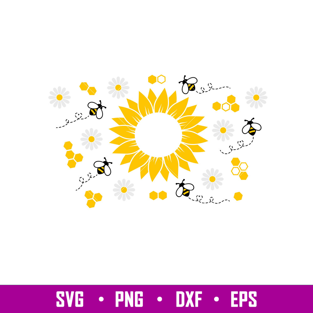 Sunflower Bees Full Wrap, Sunflower Bees Full Wrap Svg, Starbucks Svg, Coffee Ring Svg, Cold Cup Svg, png,dxf,eps file.jpg