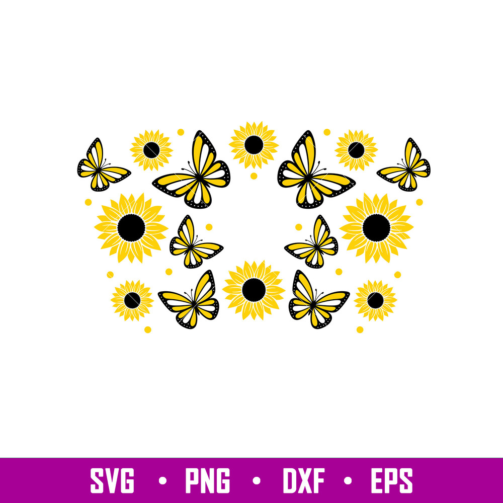 Sunflower Butterflies Full Wrap, Sunflower Butterflies Full Wrap Svg, Starbucks Svg, Coffee Ring Svg, Cold Cup Svg, png,dxf,eps file.jpg