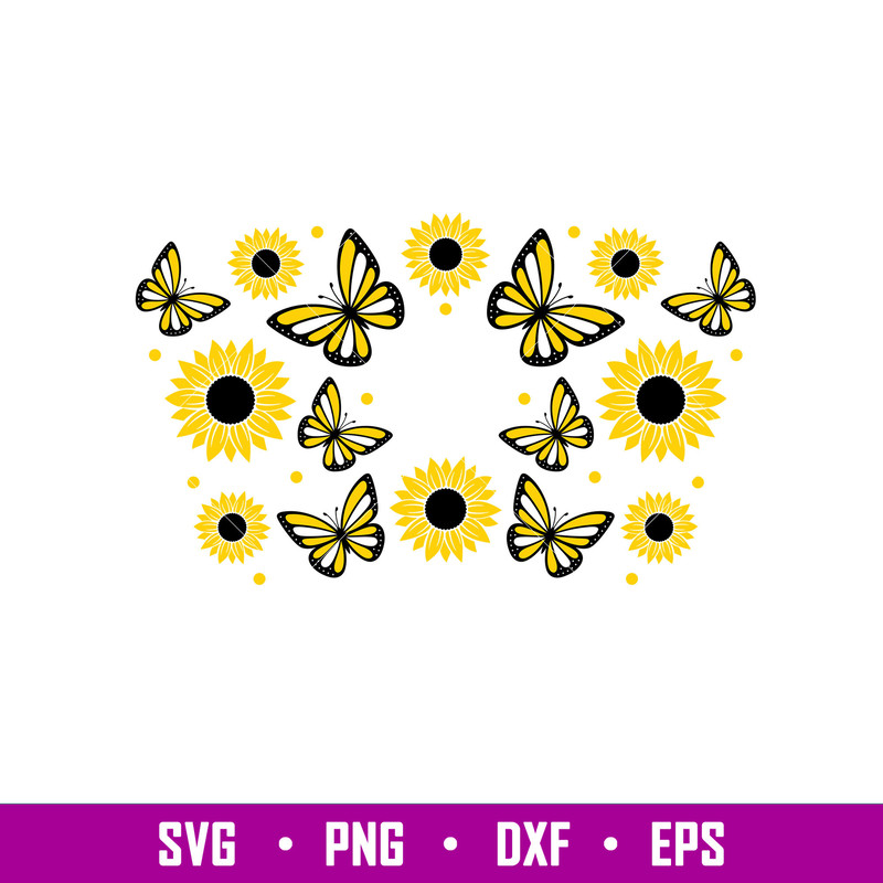 Sunflower Butterflies Full Wrap, Sunflower Butterflies Full Wrap Svg, Starbucks Svg, Coffee Ring Svg, Cold Cup Svg, png,dxf,eps file.jpg
