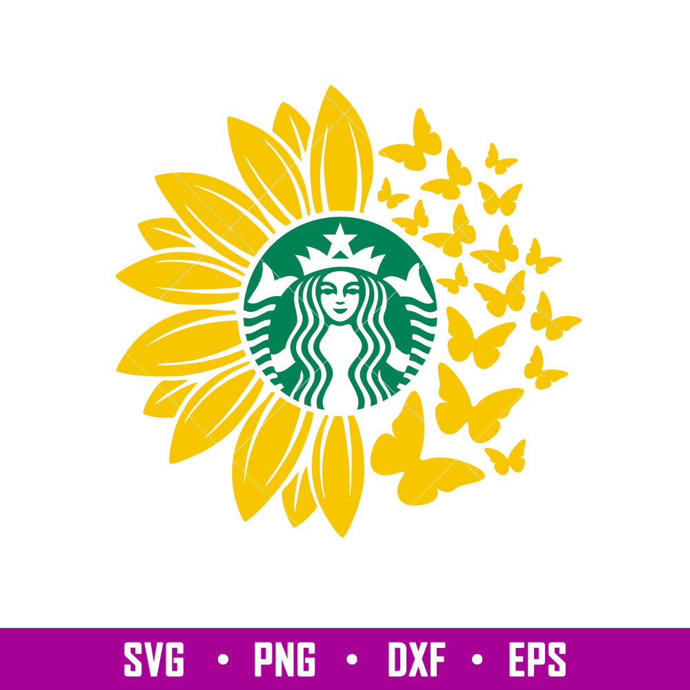 Sunflower Butterfly Starbucks, Sunflower Coffee Starbucks Svg, Summer Svg, Butterfly Svg, png,dxf,eps file.jpg