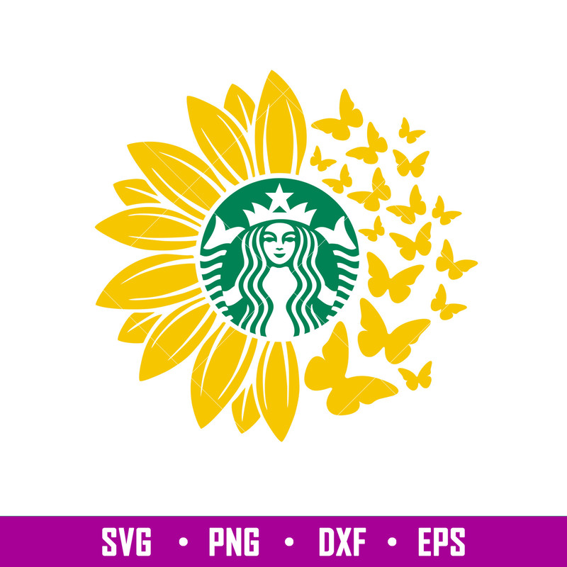 Sunflower Butterfly Starbucks, Sunflower Coffee Starbucks Svg, Summer Svg, Butterfly Svg, png,dxf,eps file.jpg