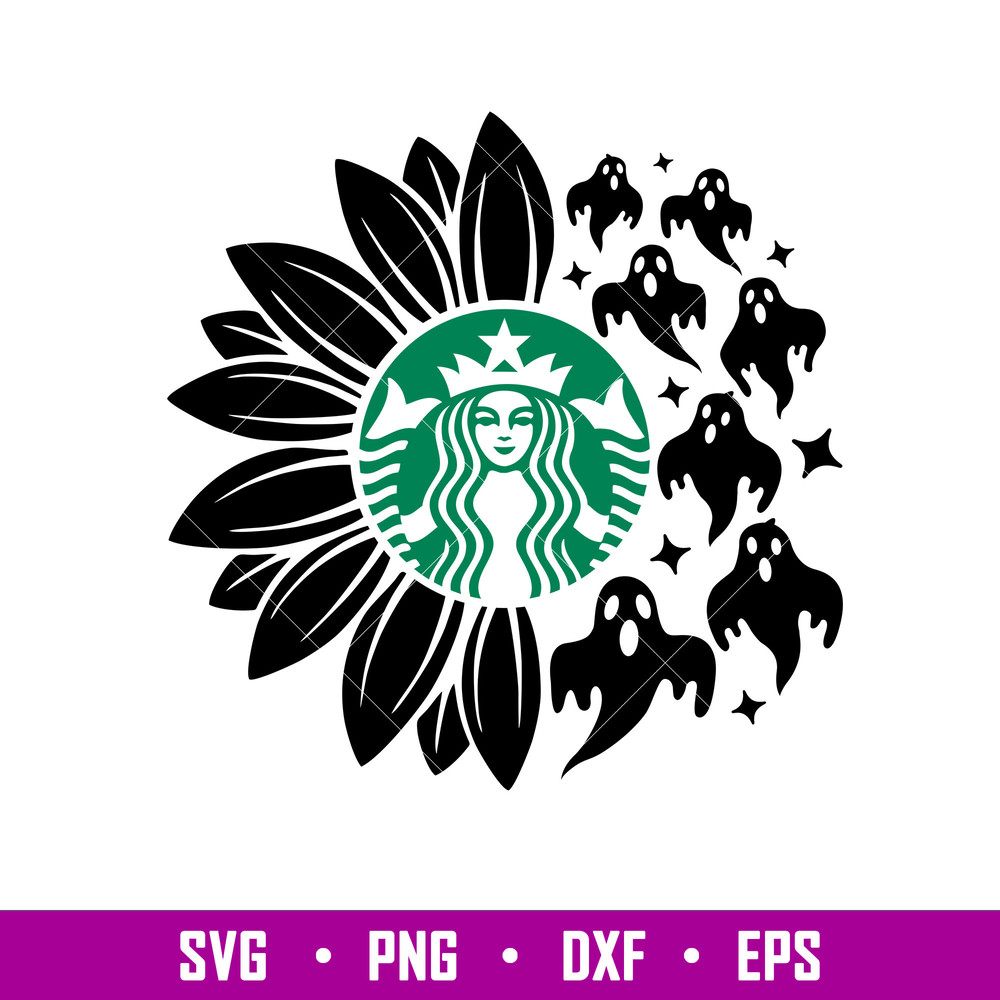 Sunflower Ghost Starbucks, Sunflower Coffee Starbucks Svg, Halloween Svg, Ghost Svg, png,dxf,eps file.jpg