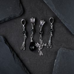 Loc jewelry set of 4 lock beads with skulls and cross, gift for alternative girl