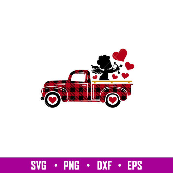 Valentines Red Truck Cupid Hearts, Valentines Red Truck Cupid Hearts Svg, Valentine’s Day Svg, Valentine Svg, Love Svg, png,dxf,eps file.jpg