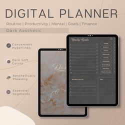 digital planner, dark daily planner | daily, weekly & monthly planner| medium edition