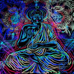 Uv active tapestry Buddha Yoga backdrop Meditation Art Space painting Visionary Art Psychedelic poster