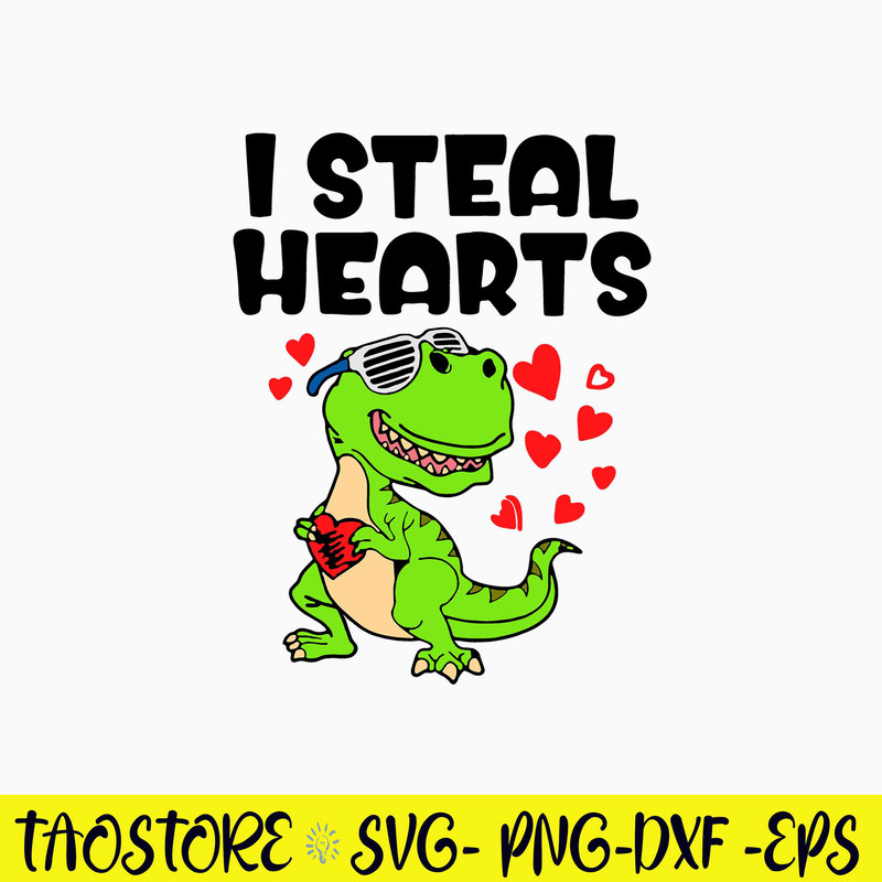 I Steal Hearts Trex Dino Svg, Dinosaur Love Svg, Png Dxf Eps File.jpg