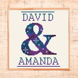 Wedding cross stitch pattern Ampersand cross stitch Family name cross stitch Bridal Space themed Customizable