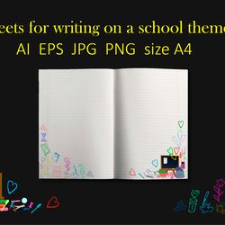Sheets for a notebook with a design on a school theme.
