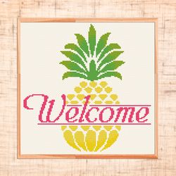 Welcome cross stitch pattern Modern cross stitch Pineapple sign cross stitch Housewarming DIY Aloha cross stitch Summer