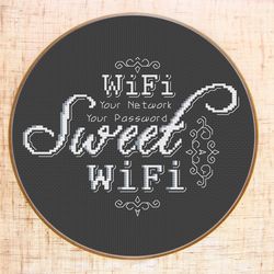 wifi sweet wifi cross stitch pattern modern cross stitch customisable cross stitch housewarming diy home cross stitch