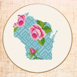 Wisconsin cross stitch pattern Modern cross stitch Flower map embroidery Floral State cross stitch Instant download
