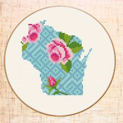 wisconsin cross stitch pattern modern cross stitch flower map embroidery floral state cross stitch instant download