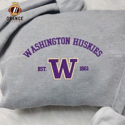 Washington Huskies Embroidered Sweatshirt, NCAA Embroidered Shirt, Washington Huskies Embroidered Hoodie, Unisex T-Shirt