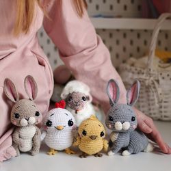 5 in 1 Crochet pattern Easter, Amigurumi bunny toy, Easter gift idea, diy sheep toy, crochet hen pdf, Easter decor
