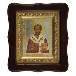 St Nicholas | High quality serigraph icon in shadow box wooden frame - case/kiot with glass | Size: 7,5 x 8,6"