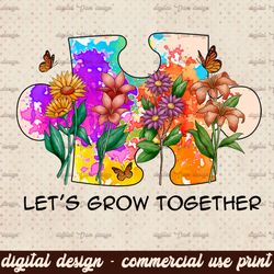 Let Grow Together PNG, Retro Png, Hippie Png, Groovy Png, Digital Download