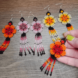 flower earrings statement earrings beaded earrings long flower earrings flower jewelry dangle earrings botanical earring