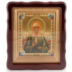 Saint Matrona of Moscow | High quality lithography icon in SHADOW BOX FRAMED wooden case | Size: 32 x 28 x 3,5 cm