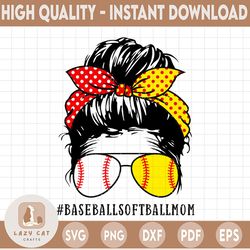 Baseball Softball mom png, mom of both baseball and softball sublimation download designs, mom svg s funny, skull mom li