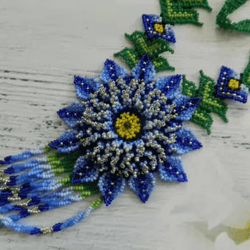 Blue beaded floral necklase Huichol beaded flower necklace for women Gift for her