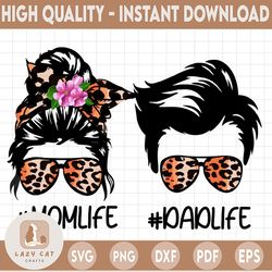 Leopard Family Life PNG Mom Life Dad Life Mom Digital Download Bundle PNG, Family Life PNG Bundle Messy Bun