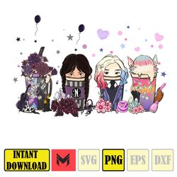 wedneday addams coffee bundle png, wedneday coffee lover png, nevermore academy png, addams family, hand drawn files (1)