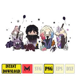 wedneday addams coffee bundle png, wedneday coffee lover png, nevermore academy png, addams family, hand drawn files (2)