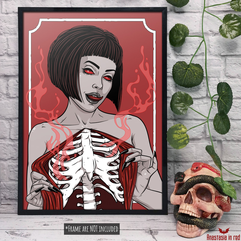 Beautiful skeleton girl art print