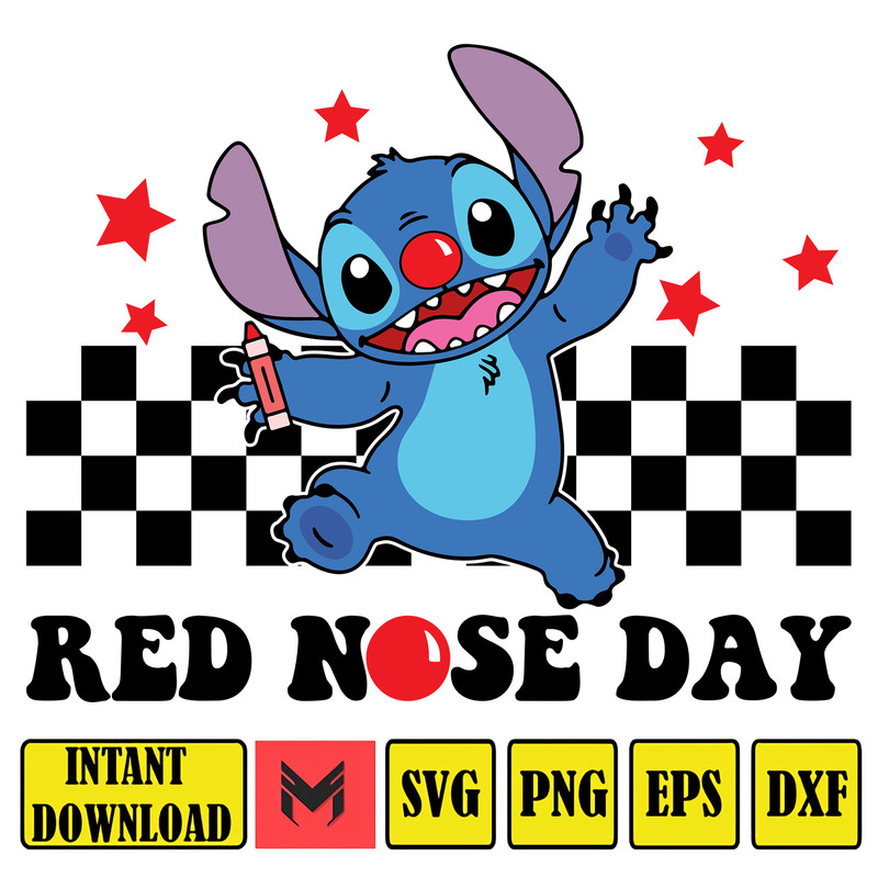 Stitch Red Nose Day Svg, Cartoon Red Nose Day Svg, Fund Raising Svg, Stitch Svg (5).jpg
